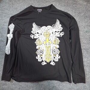 Thirty Single Shirt Mens Large Black Long Sleeve Skull Cross Graphic Thermal Tee